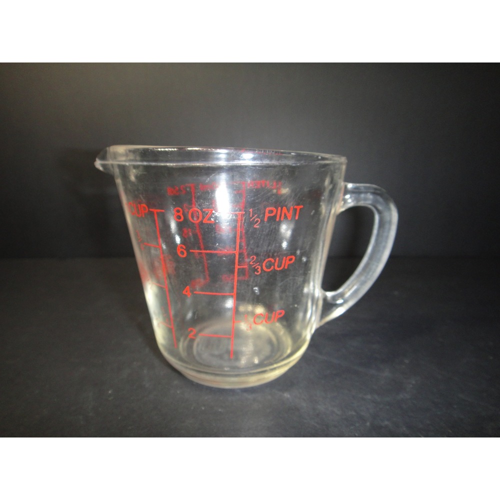 Anchor Hocking Fire-King 1 Cup Glass Measuring Cup Red Markings 8oz 250ml 496